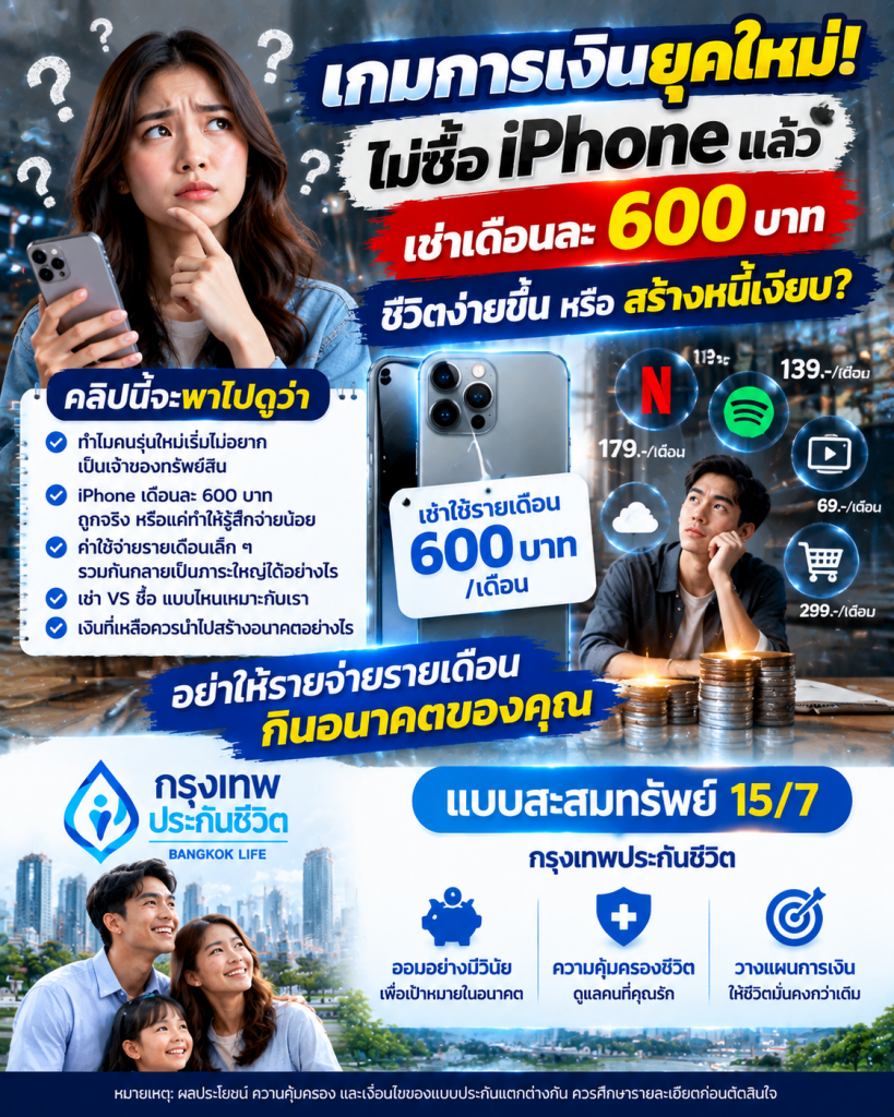 📱 เกมการเงินยุคใหม่! ไม่ซื้อ iPhone แล้ว เช่าเดือนละ 600 บาท ชีวิตง่ายขึ้น หรือสร้างหนี้เงียบ?